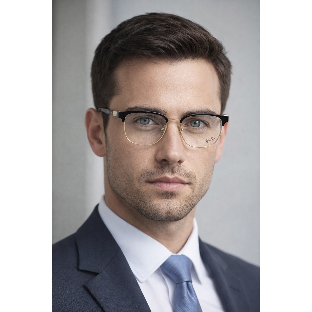 Ray-Ban RB8422 2890 Eyeglasses Black Gold Metal 54-19-145 Semi Rimless Men's